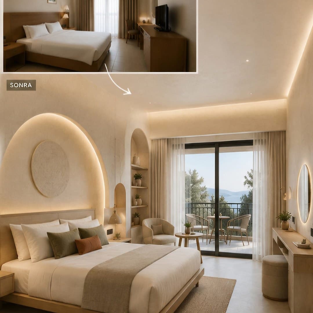 Otel odası yenilemesinin önce ve sonrası